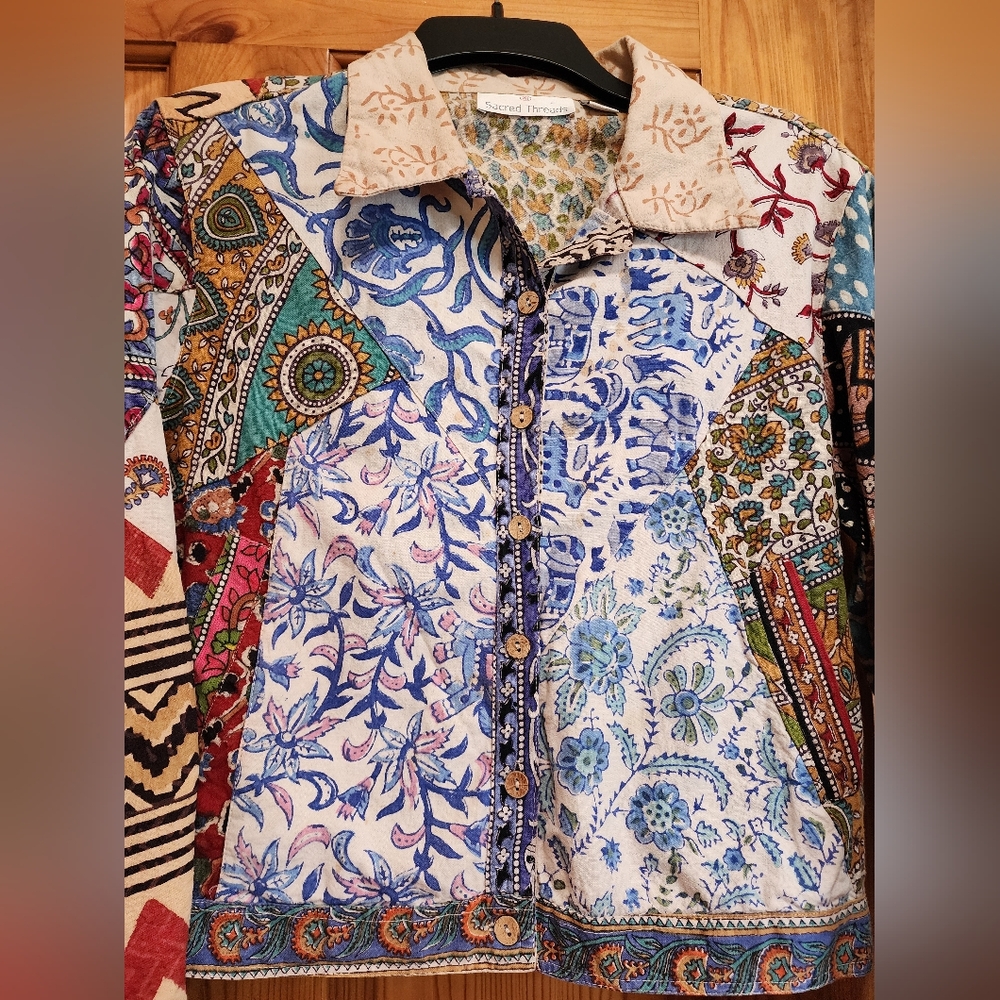 Sacred Threads Patchwork Cropped Jacket, Size M - image 3